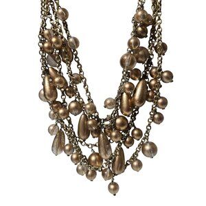 Vintage Gold Beaded Chunky Necklace Multi Strand Large Pearlescent Beads Women